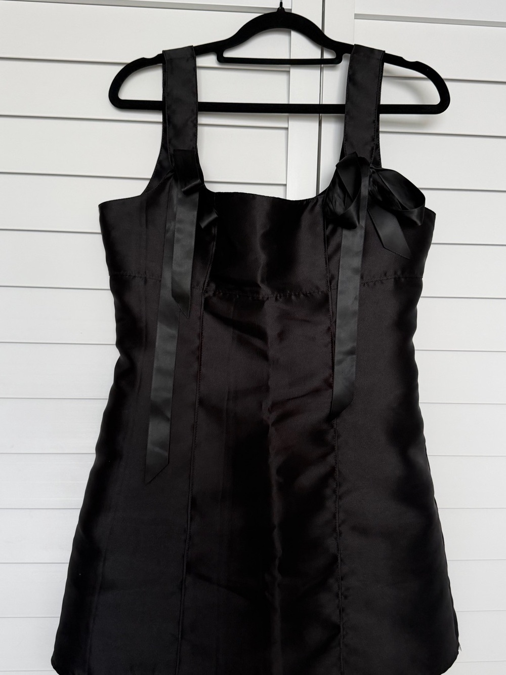 Current Mood Black Satin Mini Dress with Ribbon Straps